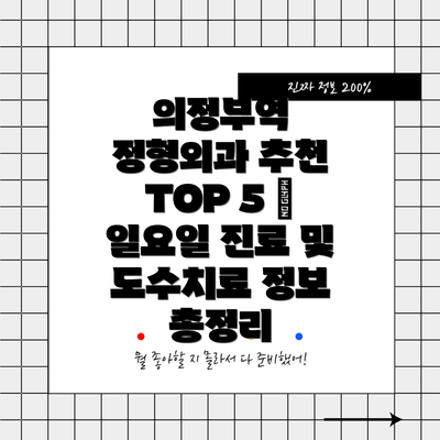 의정부역 정형외과 추천 TOP 5 – 일요일 진료 및 도수치료 정보 총정리