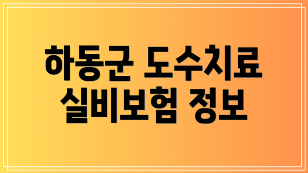 하동군 도수치료 실비보험 정보